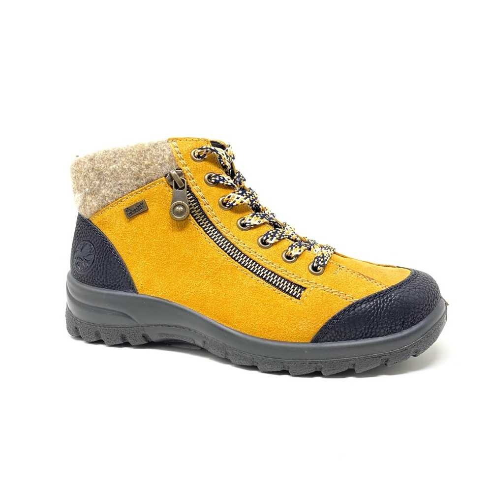 Rieker L7132 Eike 32 Waterproof Suede Ankle Boots Yellow Combo Faux Fur Lined